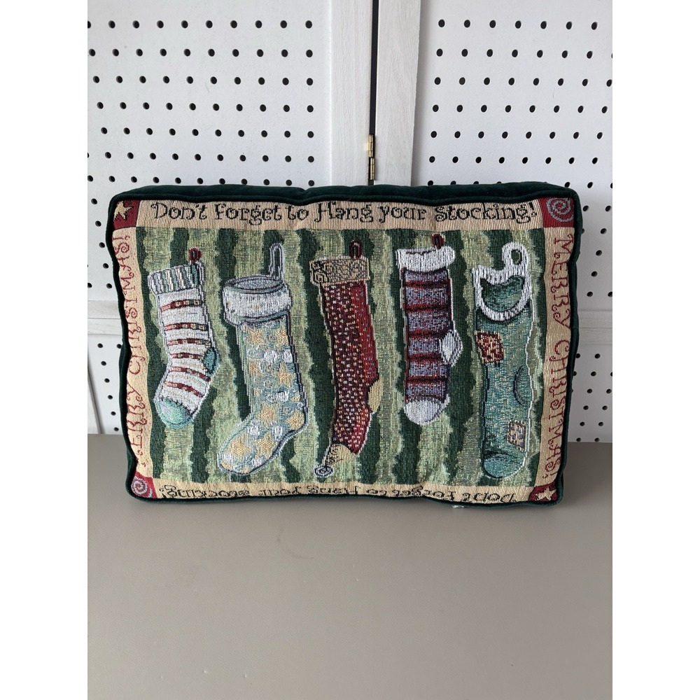VTG Soft Impressions Tapestry Throw Pillow Hang Your Stockings Christmas Holiday